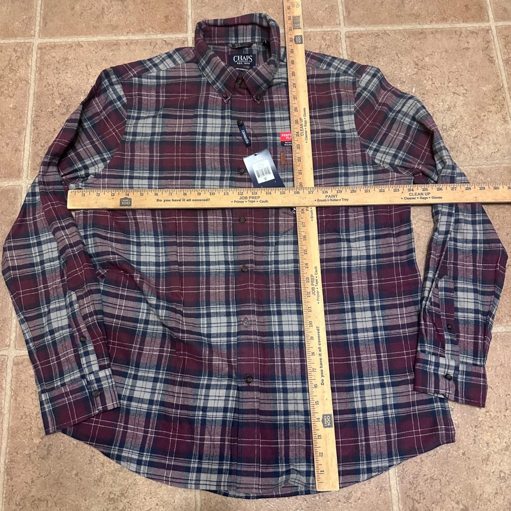 Chaps Performance Flannel Mens XL Rich Ruby NWT Plaid Button Down Shirt - Picture 4 of 4